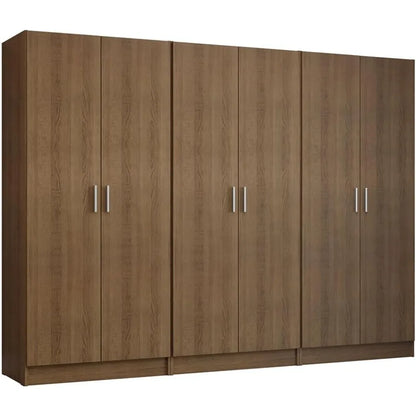 6 Doors Storage Cabinet with Ample Shelves Space 94" L Utility Armoire Closet Entryway and Bedroom Organization Unit (Rustic)