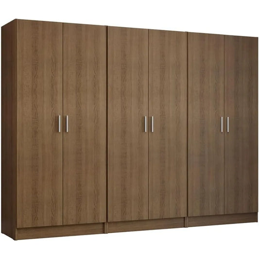 6 Doors Storage Cabinet with Ample Shelves Space 94" L Utility Armoire Closet Entryway and Bedroom Organization Unit (Rustic)