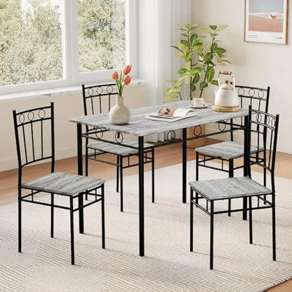 Kitchen Dining Table Sets for 4, 5-Piece Dinings Room Table Sets, Rectangular Kitchen Tables Set w/4 Chairs.