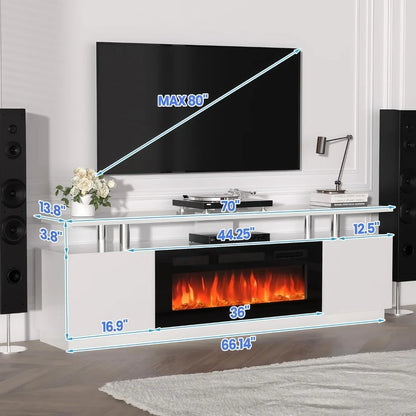 70" Fireplace TV Stand with 36" Electric Fireplace, LED Light Entertainment Center & Remote, for TVs Up to 80", 2-Tier Media