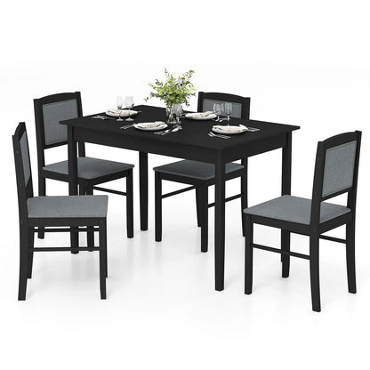 Dining Table Set for 4, Farmhouse Solid Wood Dinette Set w/Rubber Wood Legs, Upholstered Seat & Padded Backrest,, Customized