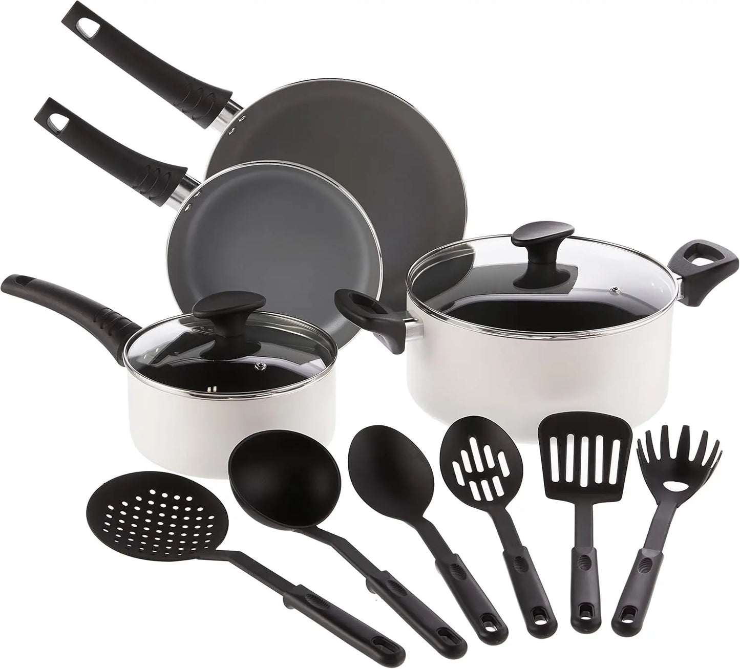 12 Piece Pots and Pans Utensils Nonstick PFOA Free Scratch Resistant Cooking Surface Compatible Nylon Aluminum