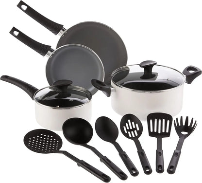 12 Piece Pots and Pans Utensils Nonstick PFOA Free Scratch Resistant Cooking Surface Compatible Nylon Aluminum