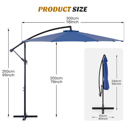 10FT Outdoor Patio Umbrella Hanging Cantilever with Easy Tilt Adjustment UV Protection 8 Sturdy Ribs for Backyard Garden