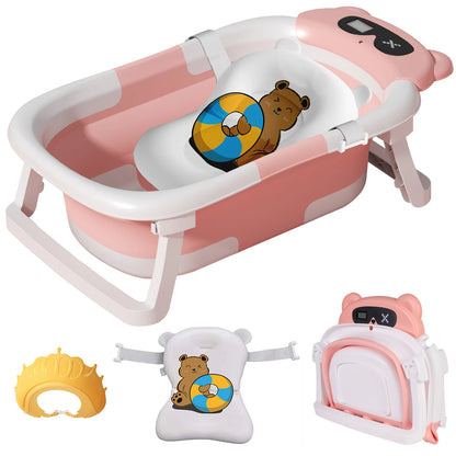Eco-friendly Baby Bath with Temperature Indicator,Foldable Baby Bathtub for Newborn Baby