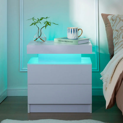 Nightstand Set of 2 LED Nightstand with 2 Drawers,Night Stand  with LED Light,Bedside Table with Drawers for Bedroom