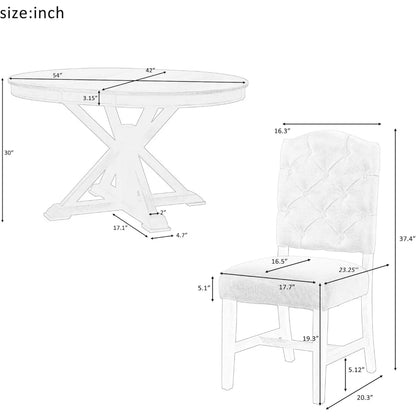 retro 4-person extendable dining table set, 5-piece dinette set with upholstered chairs and cross base, kitchen dining room bar