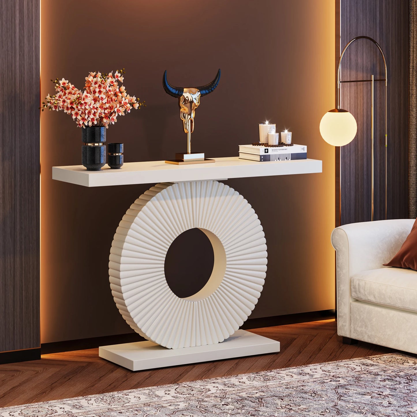 Modern Console Table with Geometric Base, 40 inch Wood Entryway Table Sofa Table Narrow Long Table