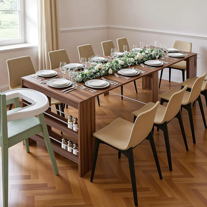 Modern Extendable Dining Table for 2 to 12 People with Outlet, Space Saving Expanding Table with Storage for Party, Weddings, Me