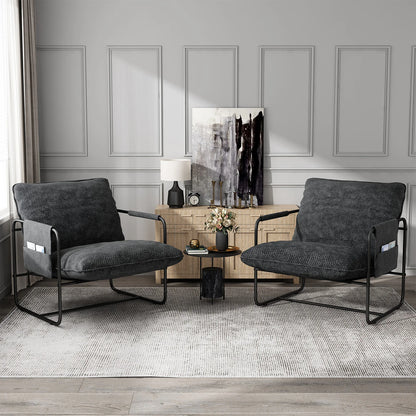 Sling Accent Chair Set of 2, Metal Framed Armchair with Removable Storage Bag, Upholstered Living Room Chairs