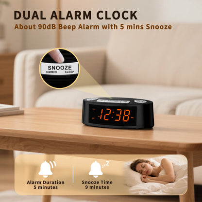 AM/FM Alarm Clock Radio with Dual Alarm Sleep Timer & Snooze Functions Orange LED Display 4-Level Dimming Option iTOMA CKS3301U