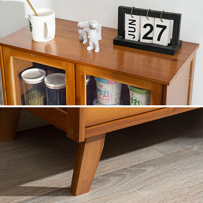 Retro Kitchen Sideboard with 2 Drawers, Bamboo and MDF Storage Cabinet for Small Space Organization