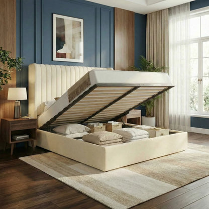 Full/Queen/King Lift Up Storage Bed Frame, Hydraulic Support System, Upholstered Platform Bed Frame, Underneath Storage,