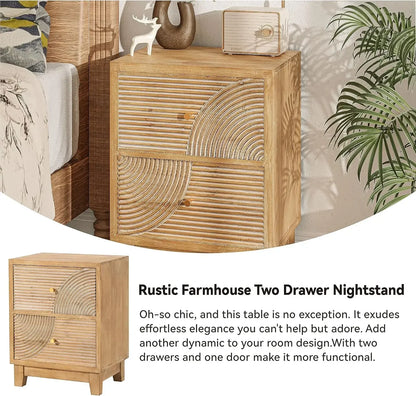 2-Drawer Set of 2 Fully Assembled Mid Century Nightstands