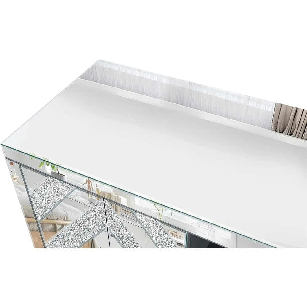 47in Elegant Mirrored TV Stand for TVs Up to 50 Inch, Modern Entertainment Center for Living Room Bedroom, Sliver Sparkling Mirr