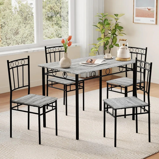Kitchen Dining Table Sets for 4, 5-Piece Dinings Room Table Sets, Rectangular Kitchen Tables Set w/4 Chairs.