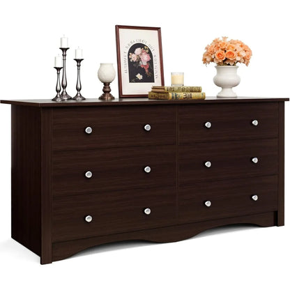 Dresser for Bedroom, 6 Wood Dresser Drawers, Wide Chest of Drawers, Storage Tower Unit Modern Design Bedroom Living Room