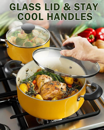 Home Pots and Pans Set Nonstick, 10-Piece Ceramic Kitchen Cookware Sets, Nonstick Cooking Set with Saucepans, Frying Pans