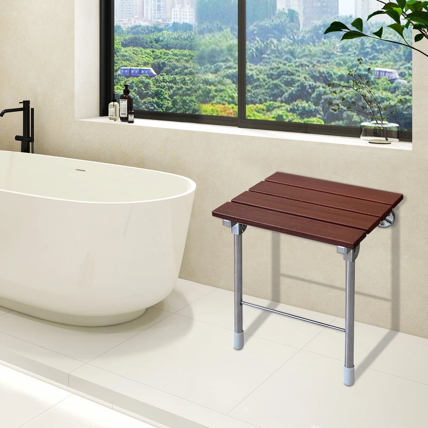 Wooden Wall Mounted Shower Chair, Folding Bathroom Shower Seat