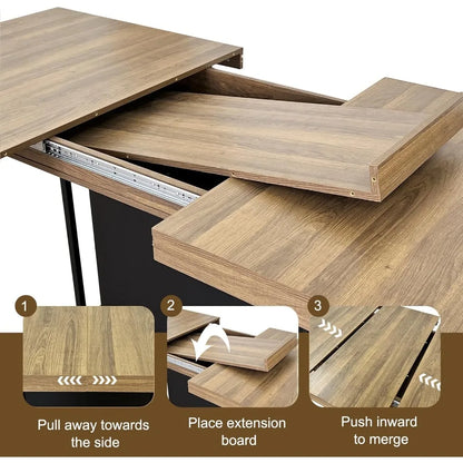 Extendable Dining Room Table for 6 8 10, 78.74" Modern Farmhouse Wooden Long Large Rectangular Expanding Conference Kitchen Tabl