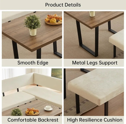 3-Piece Corner Dining Table Set with Bench, 67'' Space-Saving Breakfast Nook for Kitchen