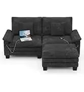 Sleeper Sofa Pullout Bed for Living Room.L Shaped Couch with Storage Chaise.USB.Cup Holder (Dark G