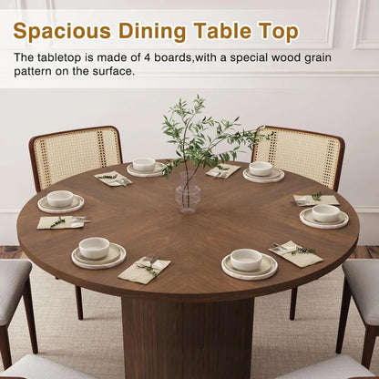 Round Dining Table for 4, Modern Farmhouse Kitchen Table, 47 Inch Small Circle Dining Tables with Wood Strip Base