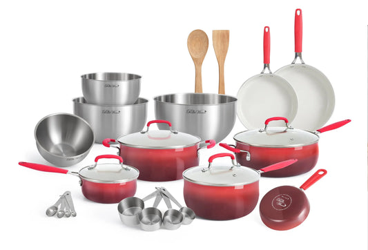 Ceramic Classic 25 Piece Nonstick Aluminum Cookware Set, Silicone and Stainless Steel