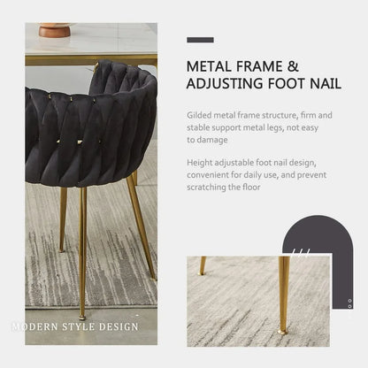 Black Velvet Dining Chairs Set of 4, Upholstered Dining Chairs with Golden Metal Legs