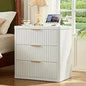 23" wide fluted night stand with charging station,3 drawers large end table with storage,white nightstand