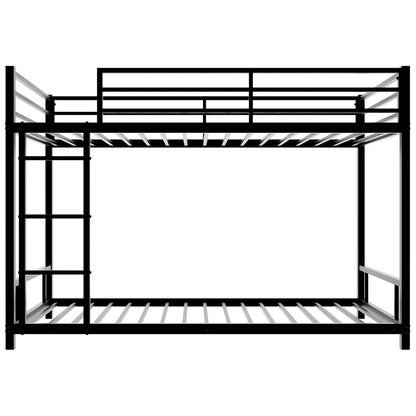 Heavy Duty Twin Bunk Bed Frame with 3-Step Ladder, Low Profile Metal Bed 54" Height, Space Saving Bunkbed with Guardrails, 400 LBS Capacity, Black