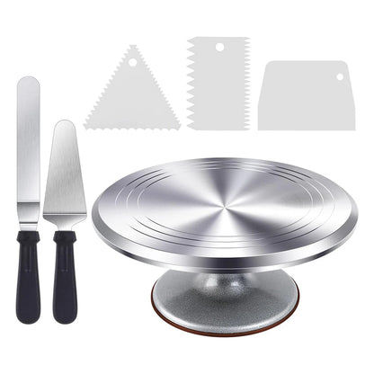 Aluminium Cake Turntable Set with Revolving Cake Stand for Cake Dessert Making Cake Decorating Accessories Baking Tools