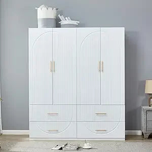 Wooden Armoire Wardrobe Closet：Large Wardrobe Closet with 4 Doors, 3 Drawers for Tall Cabinet, Wardrobe Cabinet for Bedroom with