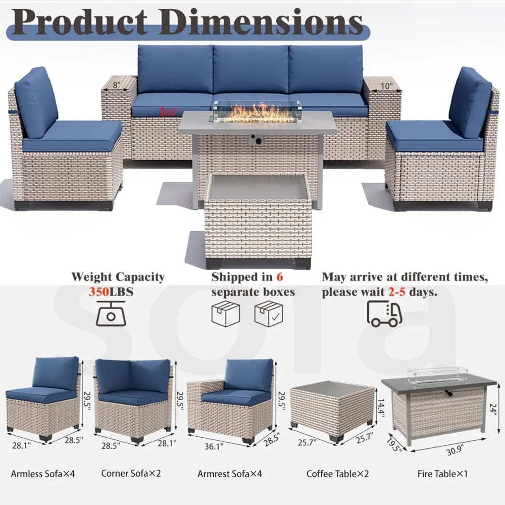 13 Pieces Patio Furniture Set,Outdoor Sectional Wicker Sofa,High Back Rattan Patio Conversation Sets