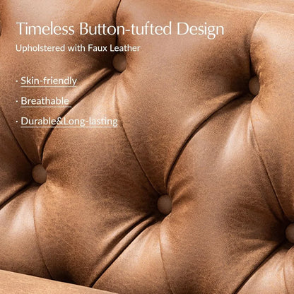 84" W Faux Leather Sofa Couch with Metal Legs, Button-Tufted 3-Seater Sofa, Mid Century Modern Upholstered Couch for Living Roo