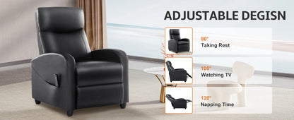 Recliner Chair Massage Sofa Fabric Theater Lumbar Support Adjustable Modern Padded Seat Backrest Living Room Home Grey