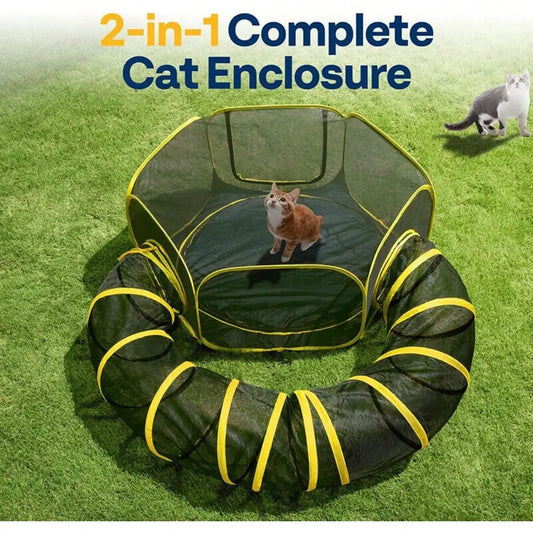 Outdoor Cat Playpen Tunnel Portable Catio w/ Tent