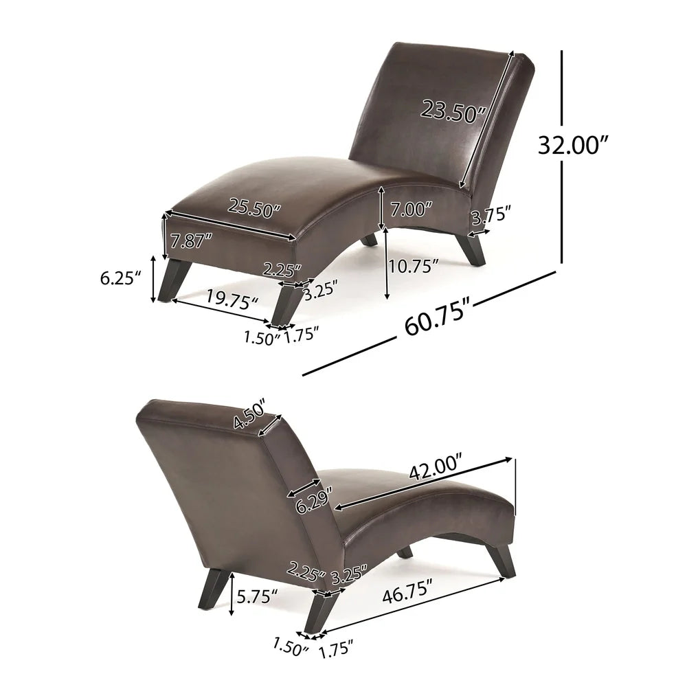 Indoor Upholstered Bonded Leather Chaise Lounge Modern Curved Design Comfortable Splayed Legs Living Room Furniture Assembly