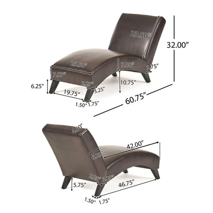 Indoor Upholstered Bonded Leather Chaise Lounge Modern Curved Design Comfortable Splayed Legs Living Room Furniture Assembly