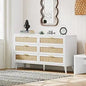 12 Drawer Double Dresser for Bedroom, Rattan Chest of Dressers, Modern Wooden Dresser Chest with Golden Handles