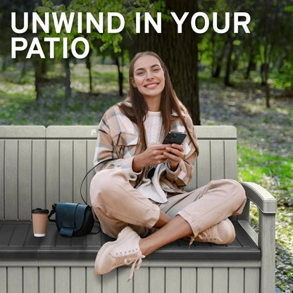 3 Seat Outdoor Storage Bench - 90 Gallon Capacity - Weatherproof Resin Bench for Patio, Porch, Garden, Yard, Pool Area