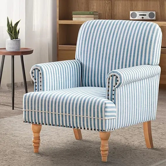 Linen Fabric Accent Chair, Mid-Century Modern Armchair with Solid Wood Legs Sofa Chair