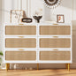 6-Drawer Rattan Dresser, Natural Hand-Woven Rattan & Wood Large Storage Dresser With Deep Drawers For Bedroom Living Room