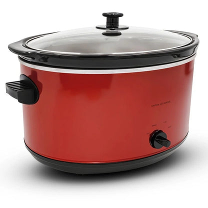 8.5Qt Stainless Steel Slow Cooker with Oval Stoneware Pot Tempered Glass Lid