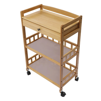 Mobile  Cart Trolley Rolling Wheelcart Storage Rack  Bamboo 65kg Bearing