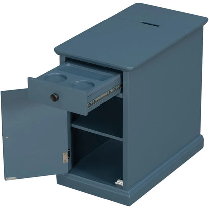 Multifunctional Classic Vintage End Table with USB Ports and 1 Drawer with Cup Holders