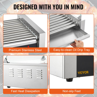 5/7/11 Rods Commercial Hot Dog Roller Electric Sausage Maker Barbecue Grill Machine for Camping Party Home Appliance