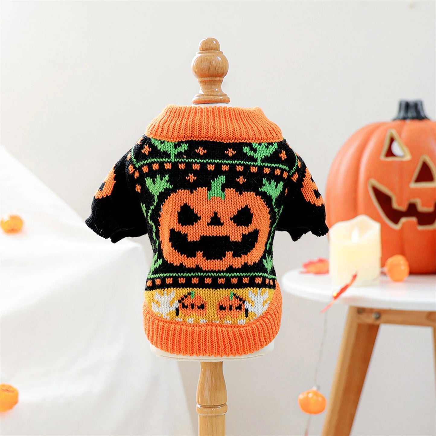 Halloween Ghost Costume for Dogs and Cats Pet Winter Fall Clothes Pumpkin Knitted Sweater Small Dog Cat Outfit