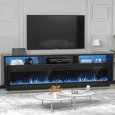 70" Fireplace TV Stand for TVs Up to 80" with 64" Electric Fireplace, TV Console for The Living Room, LED Light Entertainment C