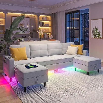 RPD4-LED Couches for Living Room.Modular Sectional Sofa Set Storage Ottomans.Oversized U Shapped